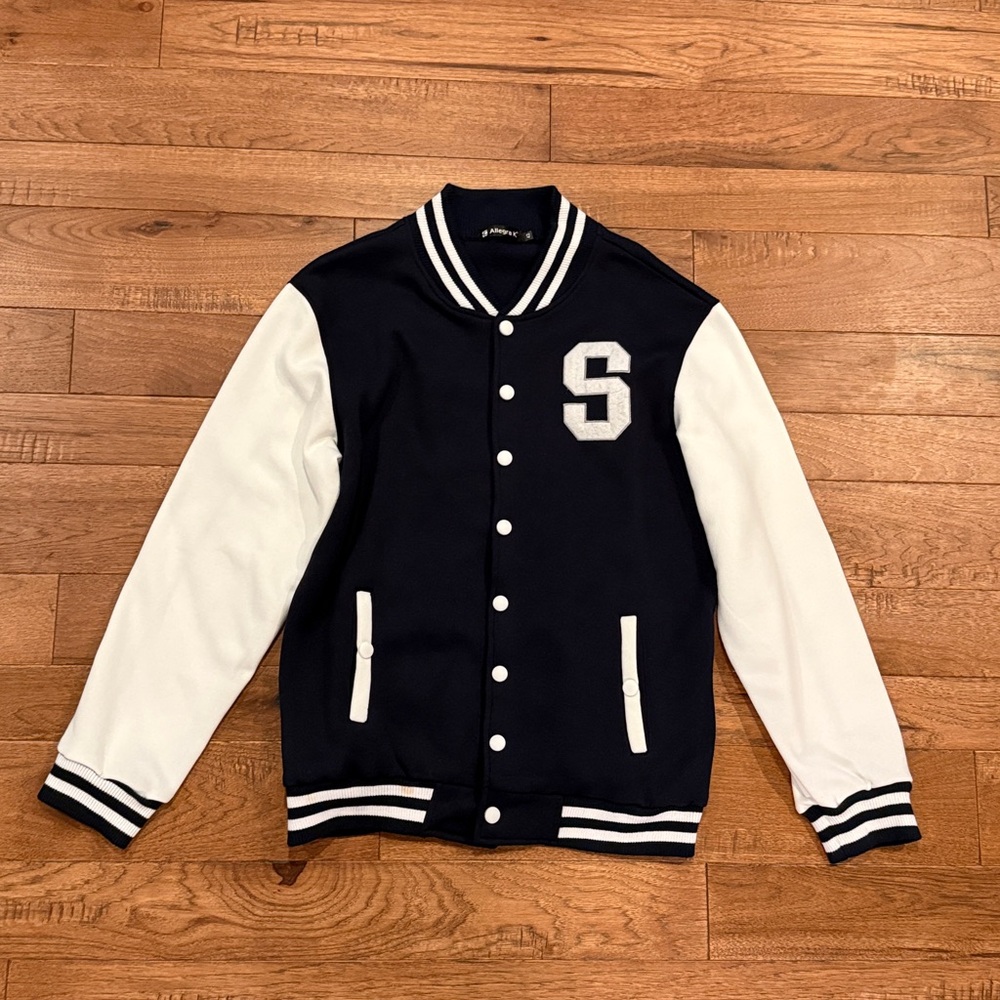 Allegra K Men's Letterman’s Varsity Bomber Jacket Navy Blue - Size US L (42)